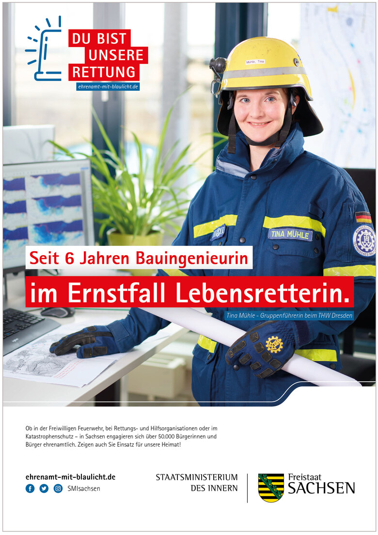 Plakatmotiv von Tina Steingräber mit der Aufschrift: »Seit 6 Jahren Bauingenieurin – im Ernstfall Lebensretterin.«